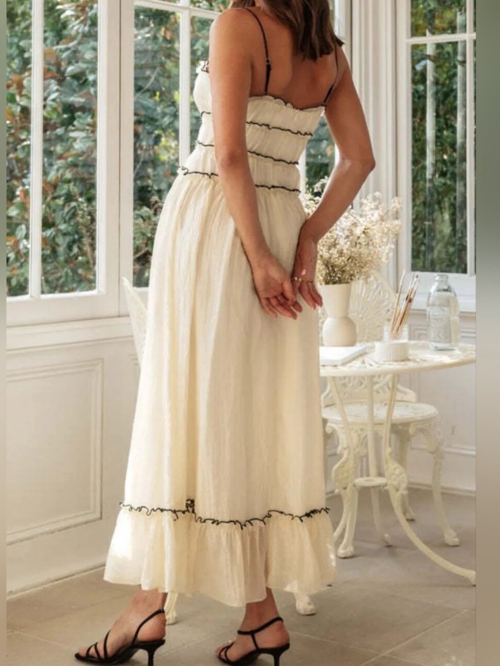 NWT! Cream & Black Frill Cami Maxi Dress - Picture 3 of 5